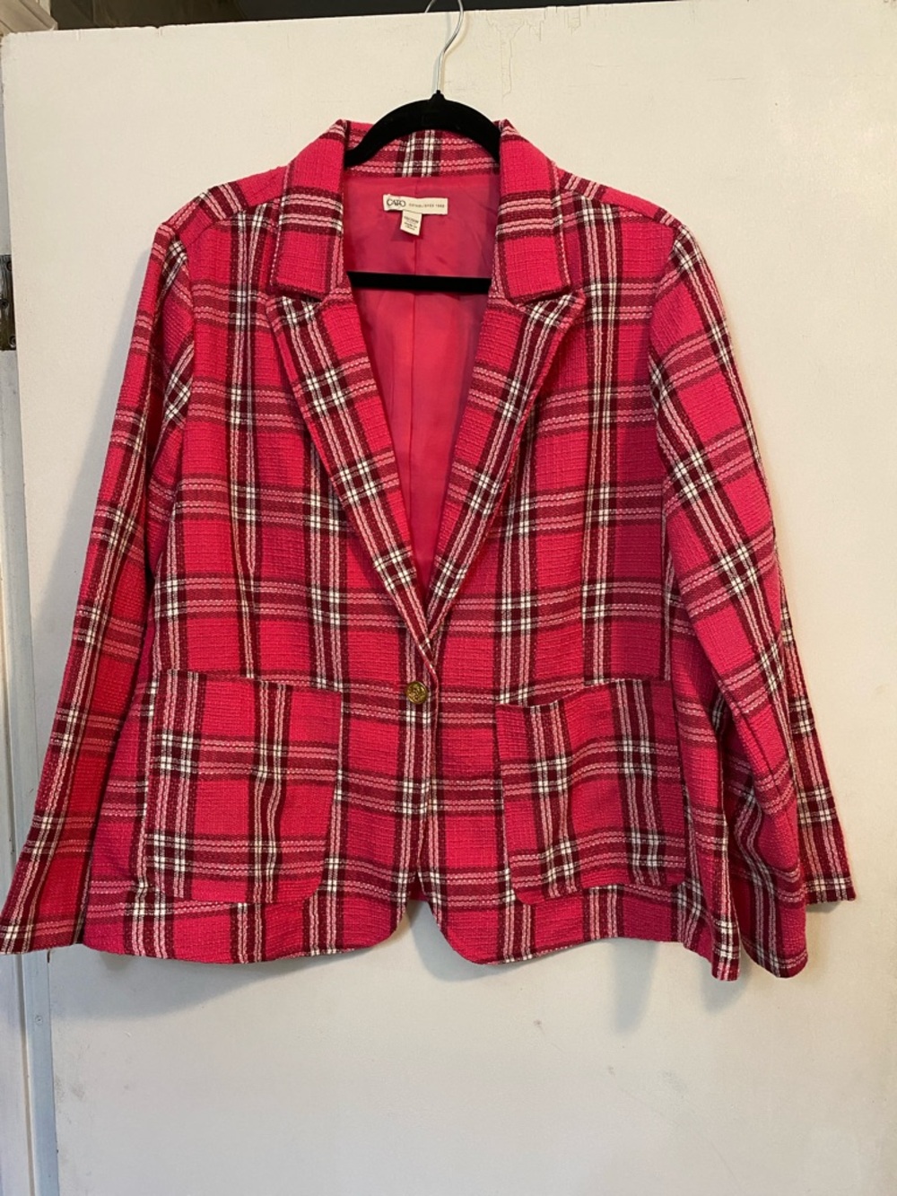 Cato Hot Pink Plaid Single-Button Blazer